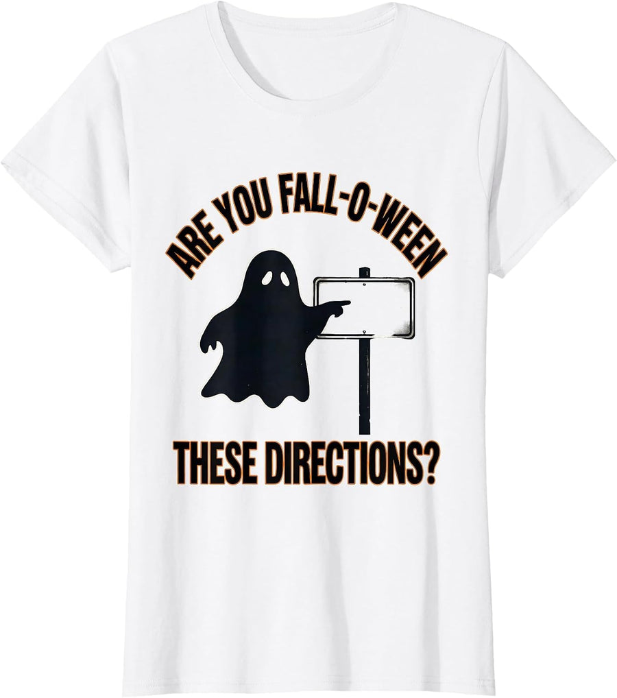 Women's Are You Fall-O-Ween These Directions Funny Teacher Halloween T-Shirt - White