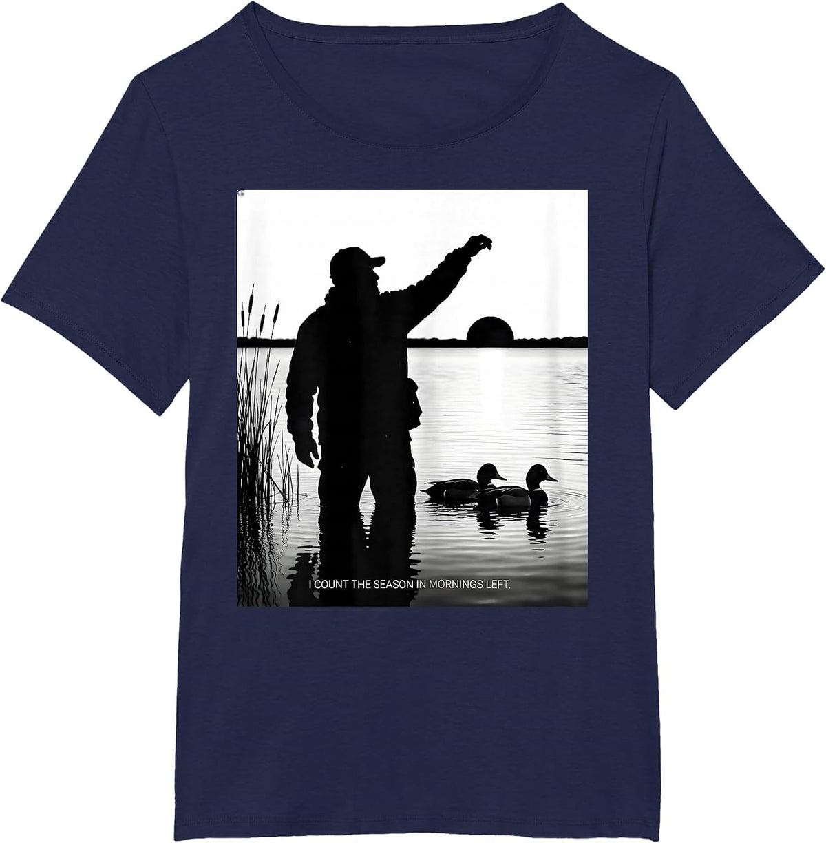 Women's I Count The Season In Mornings Left Rustic Duck Hunter Camo T-Shirt - Navy Blue