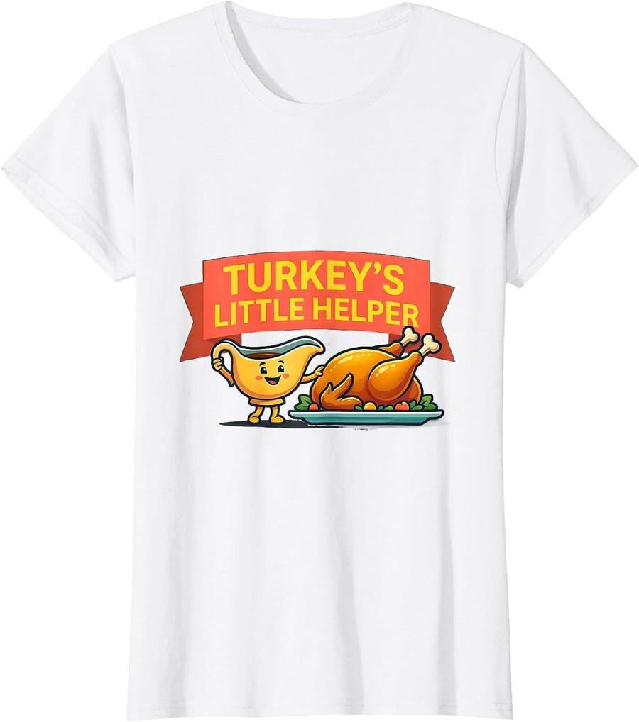 Women's Turkey's Little Helper Funny Thanksgiving Family Humor T-Shirt - White