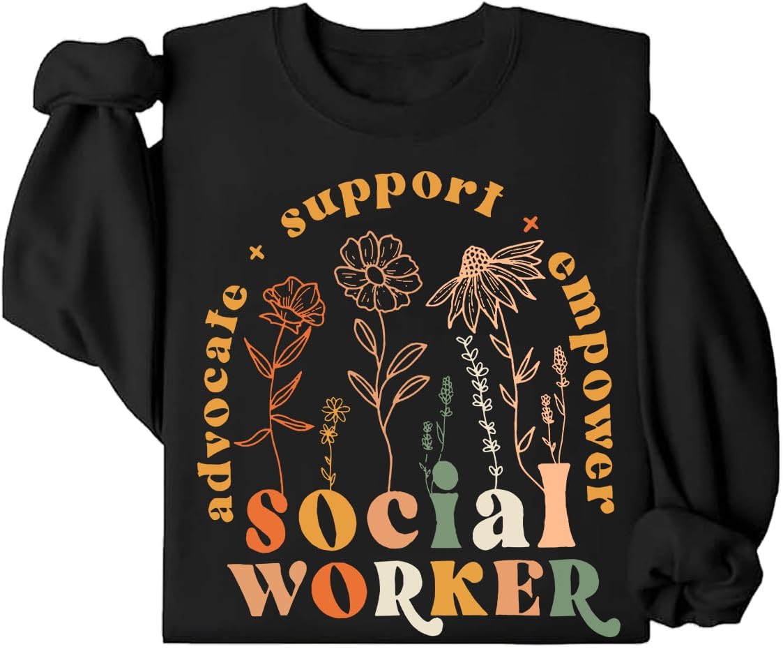 Social Worker Sweatshirt School Social Worker Sweatshirt Long Sleeve Pullover Hoodie - Black