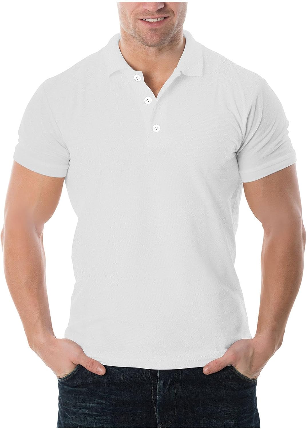 Mens Golf Shirts Short Sleeve Classic Fit Stretch Solid T-Shirts Collared Tees - White