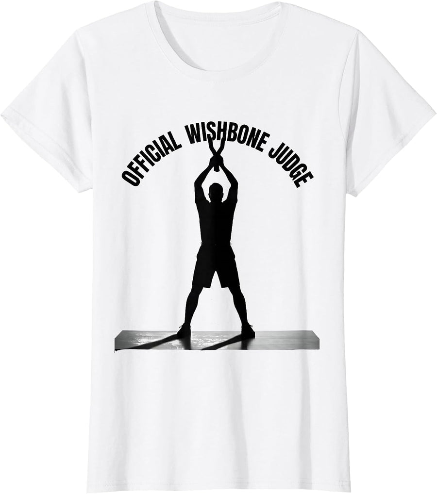 Women's Official Wishbone Judge Funny Thanksgiving Crew Turkey Humor T-Shirt - White