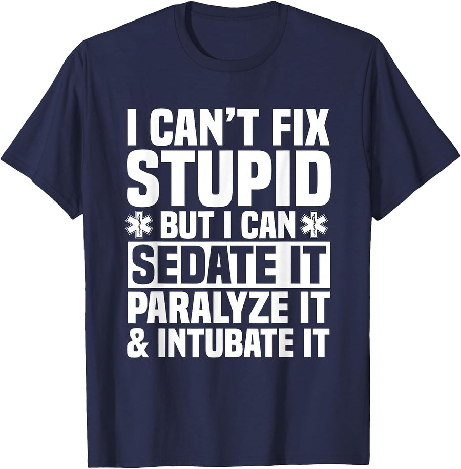 Paramedic Ambulance Attendant EMT Sedate Paralyze Intubate T-Shirt - Navy Blue