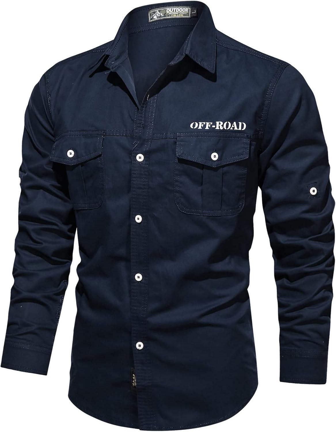 Work Shirt for Men, Long Sleeve Button Down, Dual Chest Pockets for Office and Casual Wear - 1b-blue