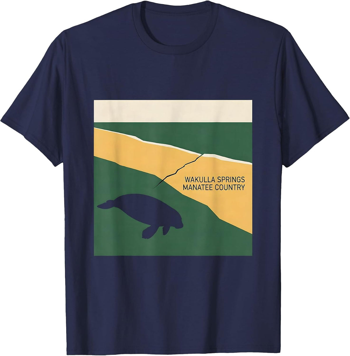 Wakulla Springs Manatee Country Geometric Florida Swamp T-Shirt - Navy Blue