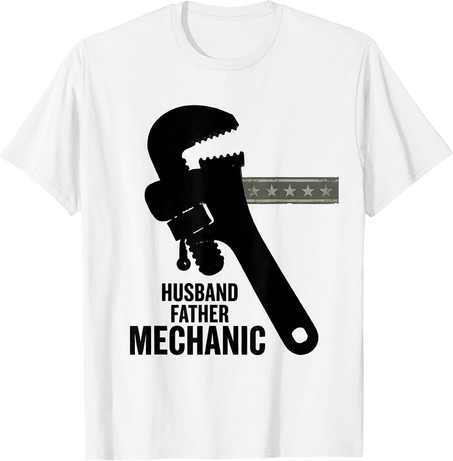 Men's Husband Father Mechanic Patriotic American Flag Oilfield T-Shirt - White