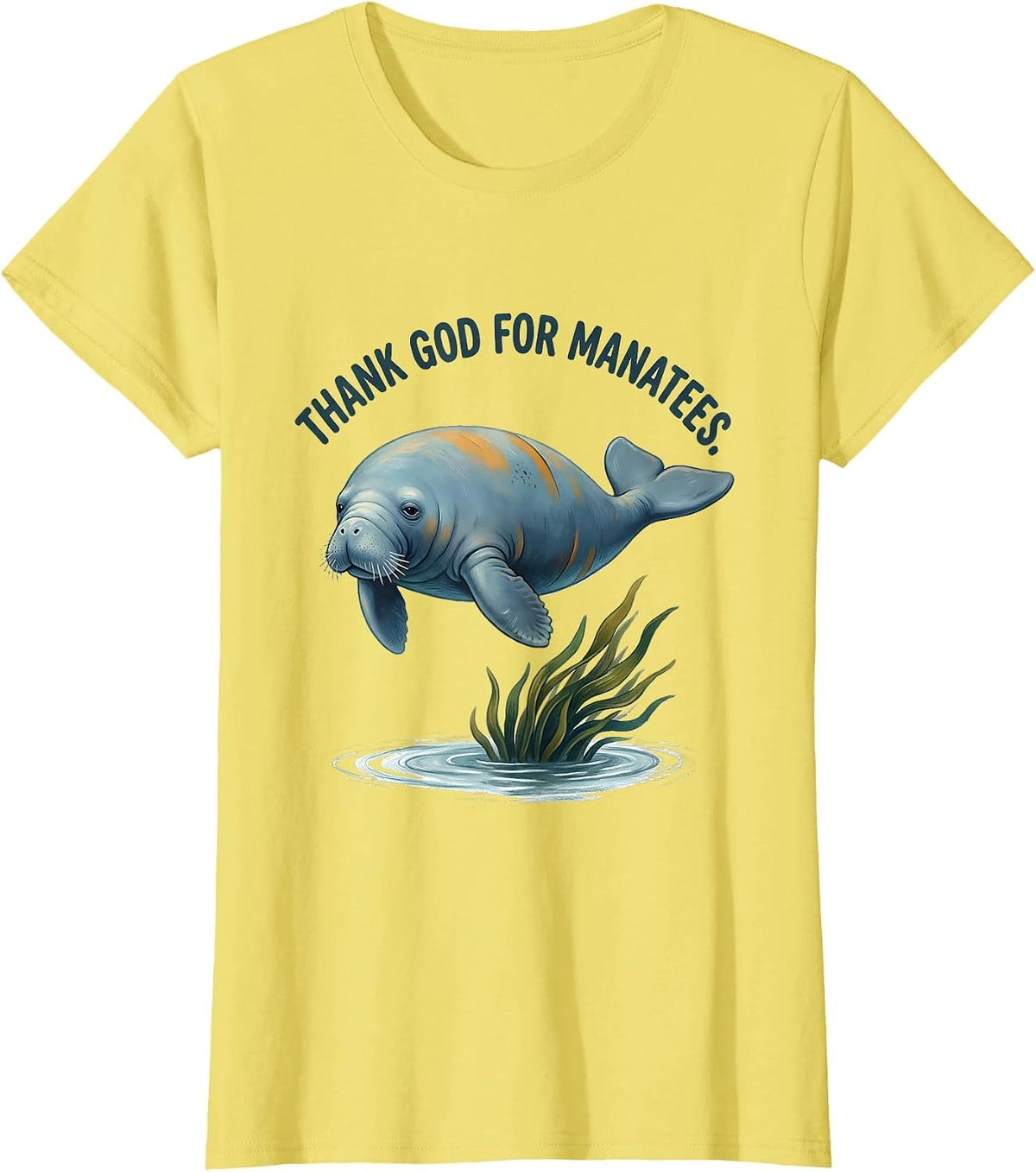 Thank God For Manatees Cute Storybook Faith-Themed Gift T-Shirt - Lemon Yellow