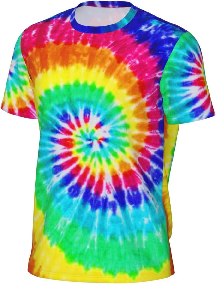 Blue Men's Short Sleeve Mesh Crew Neck T Shirt Athletic Running Gym Tee - Colorful Tie Dye