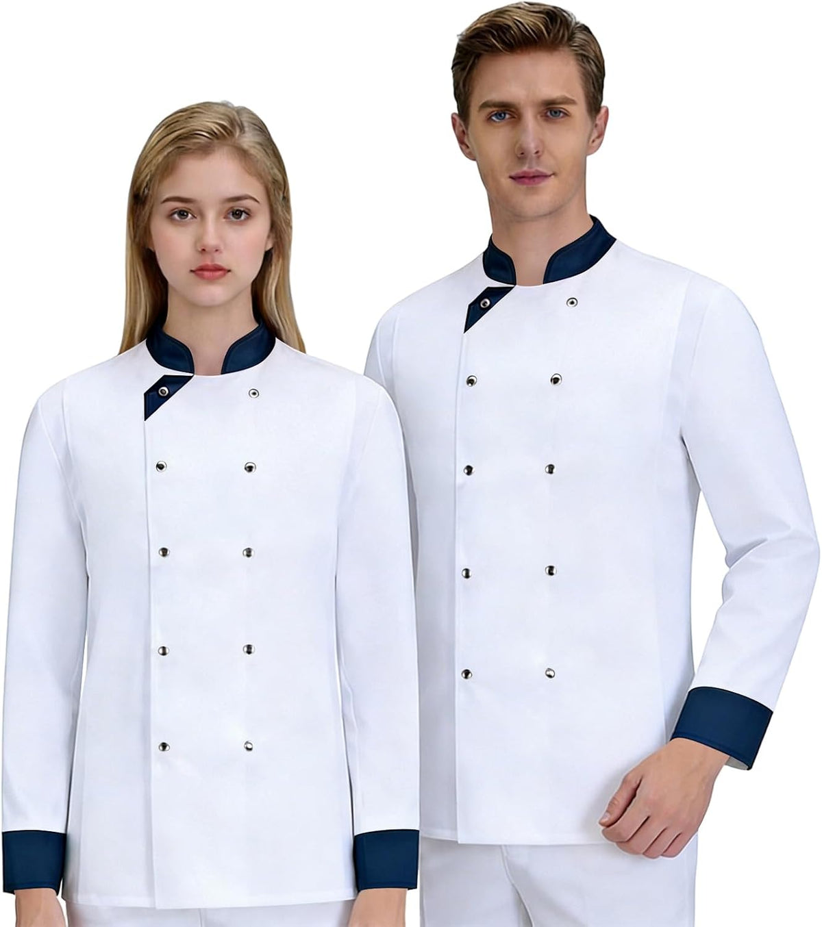 Unisex Chef Coat Works Jacket Chefs Shirts Kitchen Long Sleeve Classic Tshirt Solid Tops With Pockets - 03-white