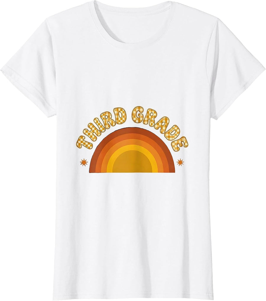 Women's Third Grade Retro Checkered Girl Teacher Back To School T-Shirt - White
