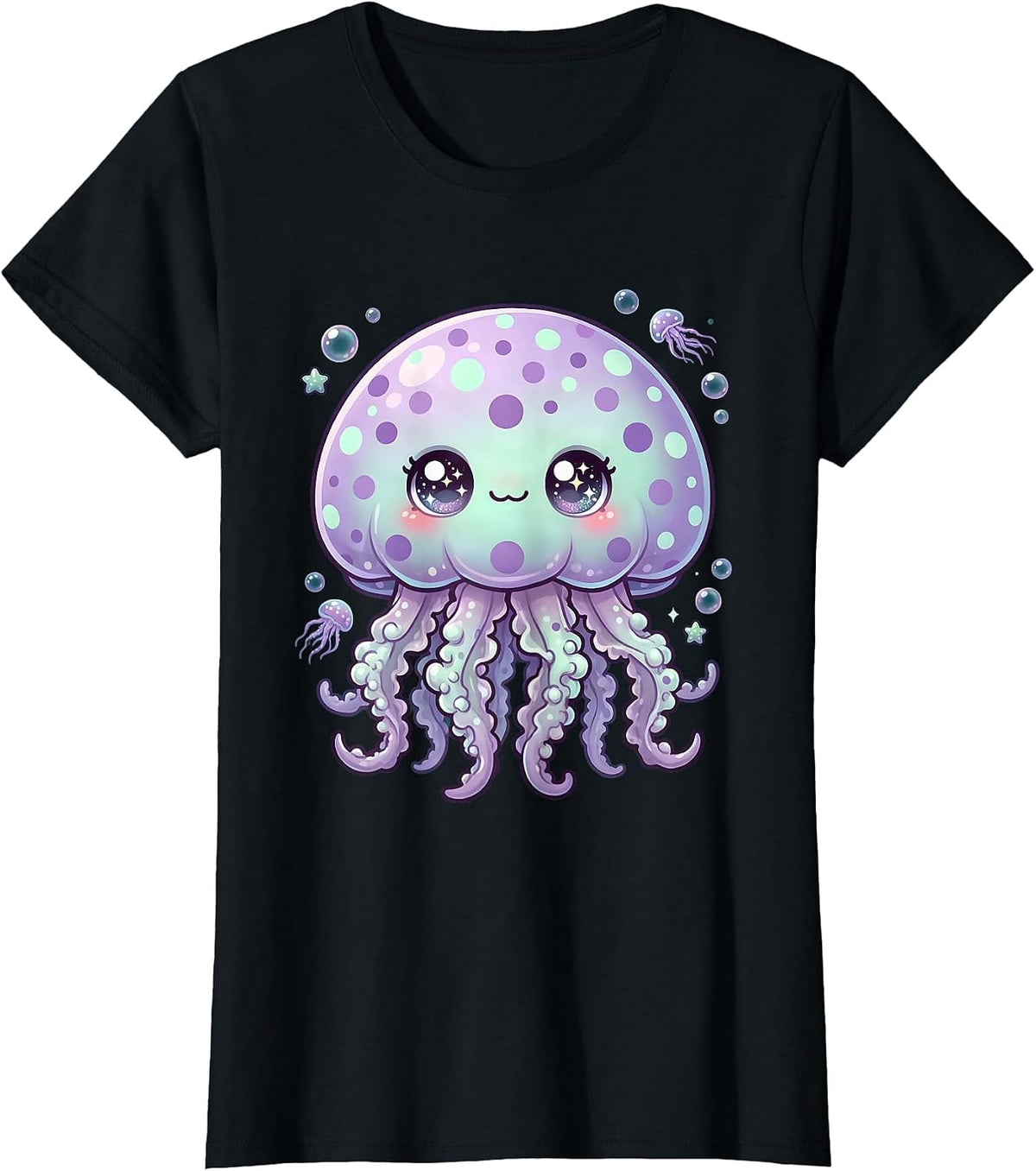 Polka Dot Jellyfish Deep Sea Ocean Art T-Shirt - Black
