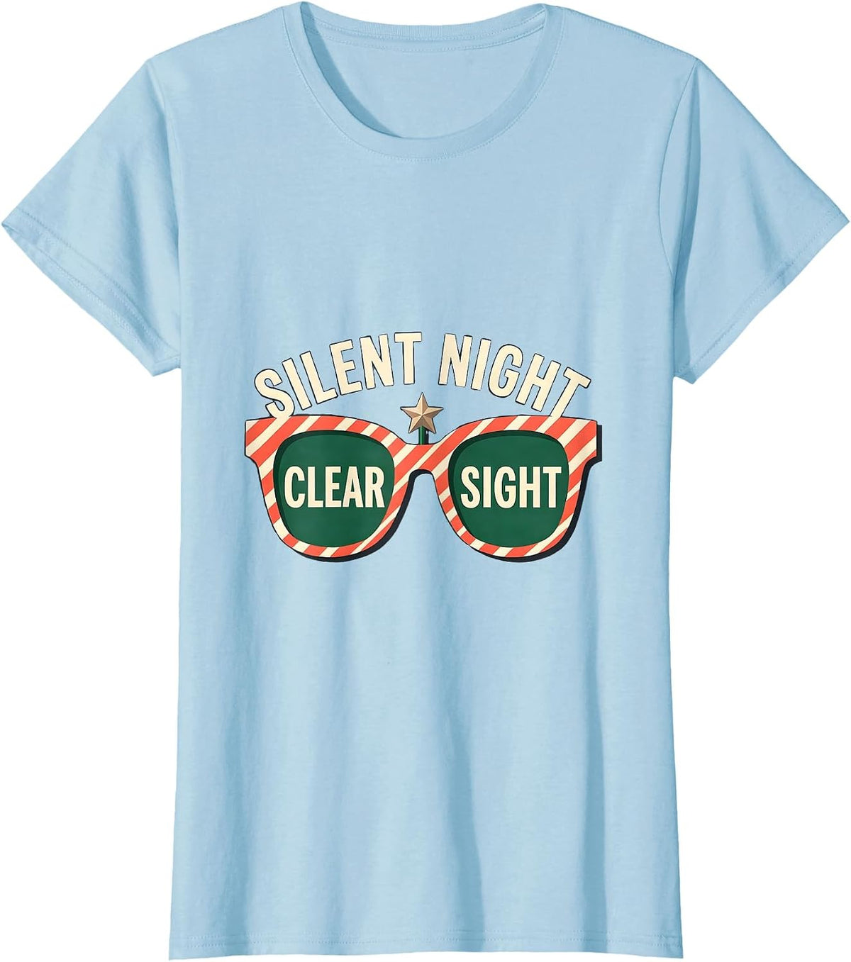 Silent Night, Clear Sight Funny Optometrist Christmas Eye T-Shirt - Baby Blue