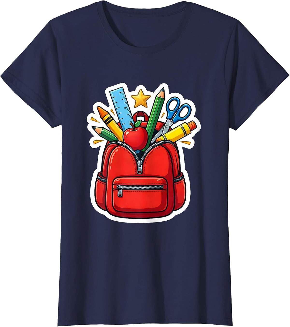 Women's First Grade Teacher Overstuffed Backpack Graphic T-Shirt - Navy Blue
