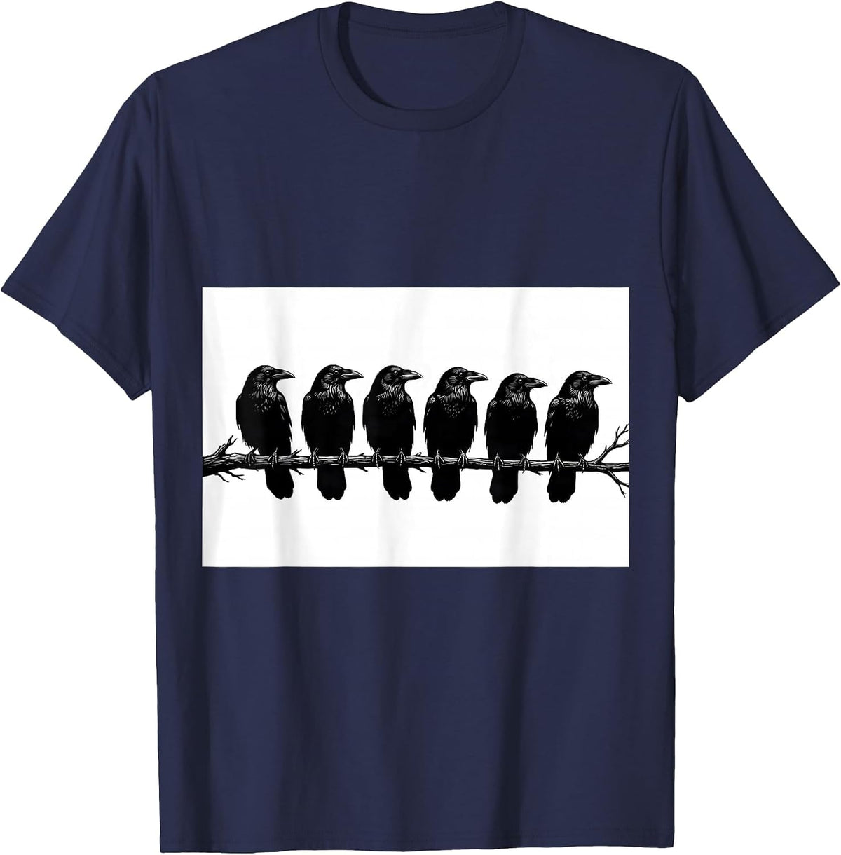 Men's Six Crows Silhouette Dark Humor Gothic Bird Lover T-Shirt - Navy Blue