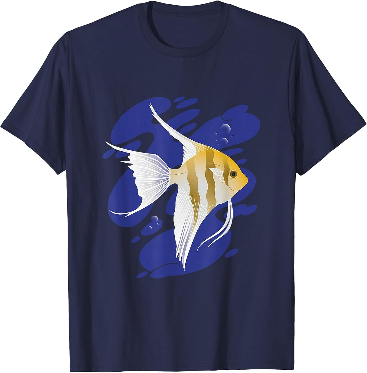 Cool Graphic Angel Fish Swimming Design T-Shirt - Navy Blue