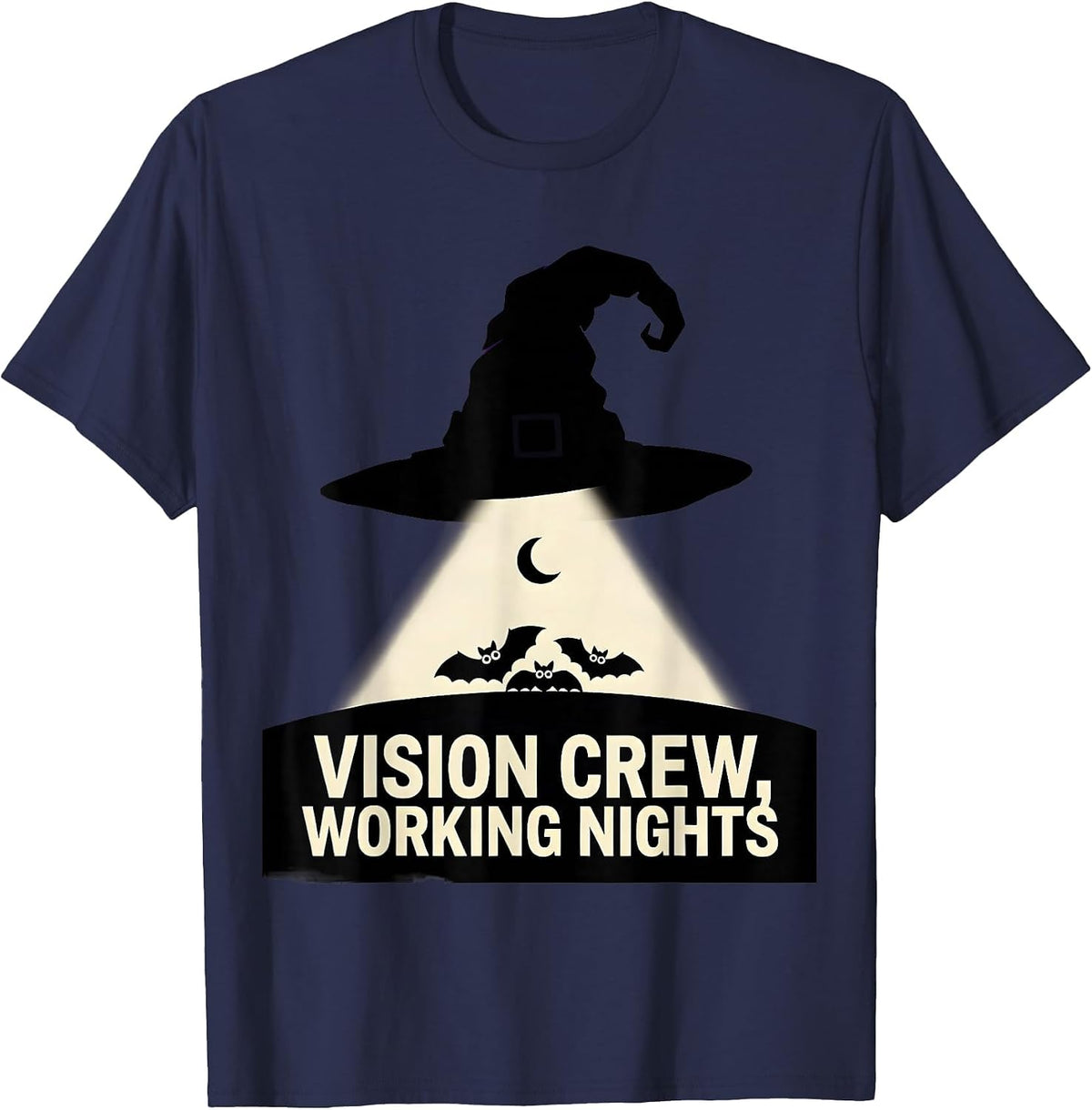 Vision Crew Working Nights Funny Optometrist Halloween Eye T-Shirt - Navy Blue