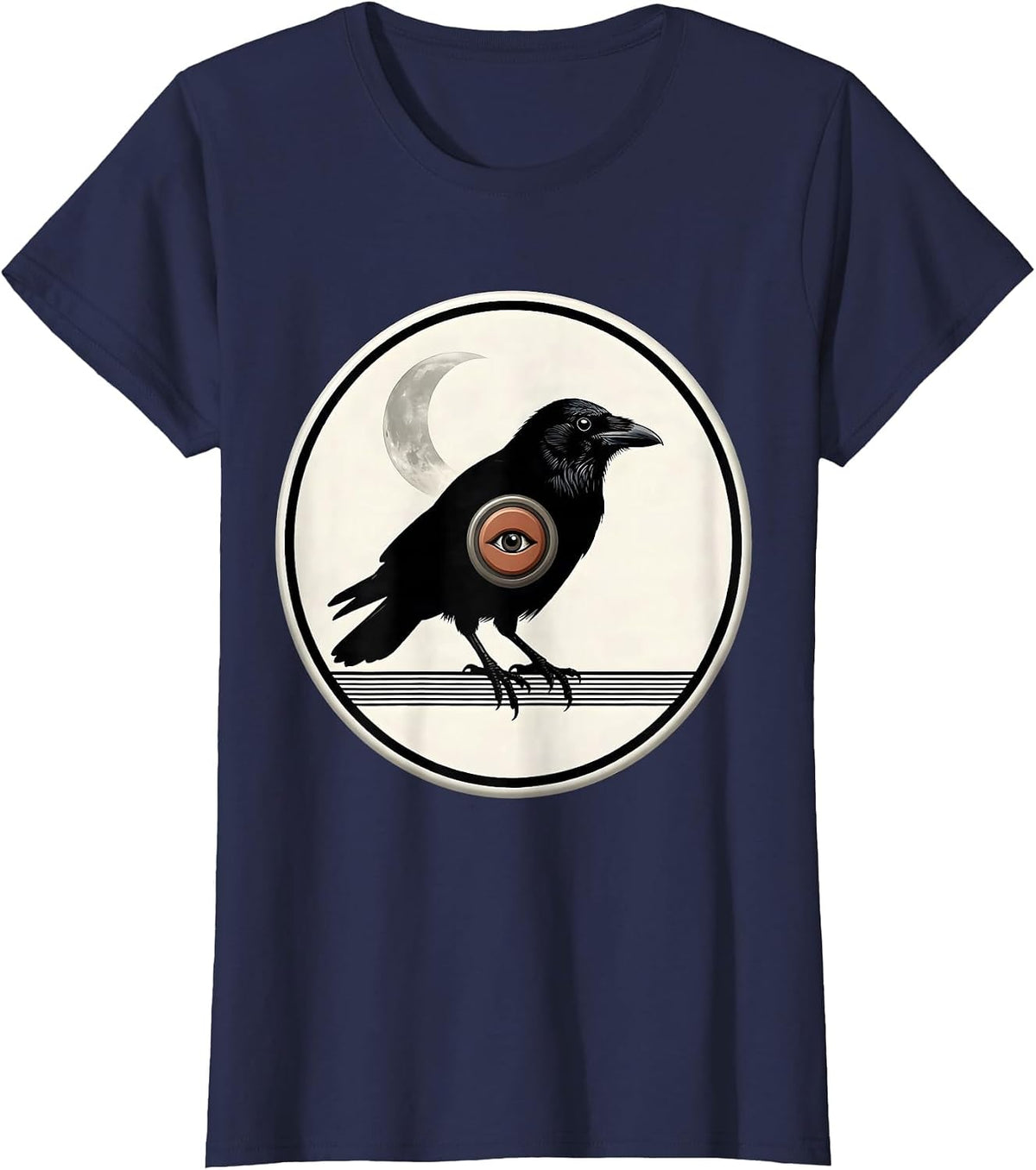 Women's Crow Doorbell Flat Silhouette Gothic Humor T-Shirt - Navy Blue