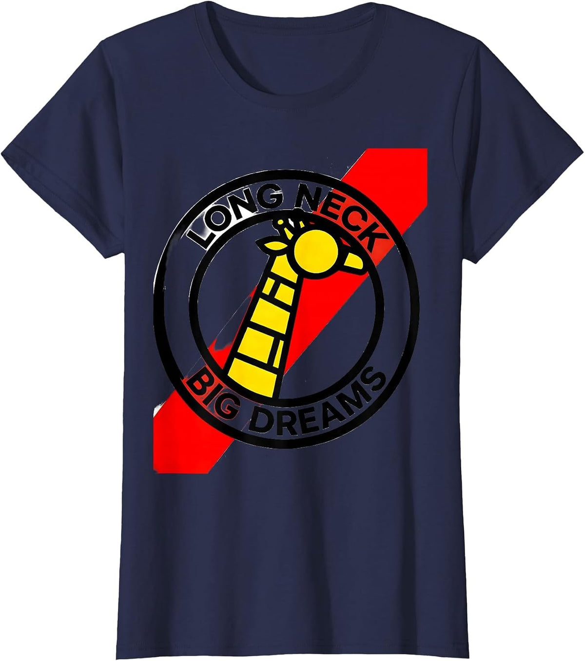 Women's Long Neck Big Dreams Giraffe Graphic Design T-Shirt - Navy Blue