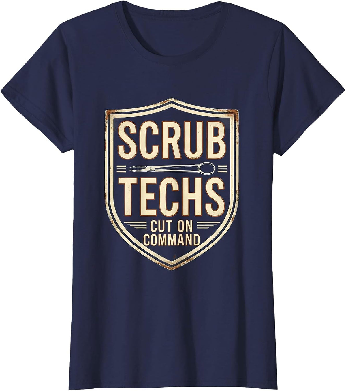 Women's Scrub Techs Cut On Command Vintage Surgical Tech Humor T-Shirt - Navy Blue