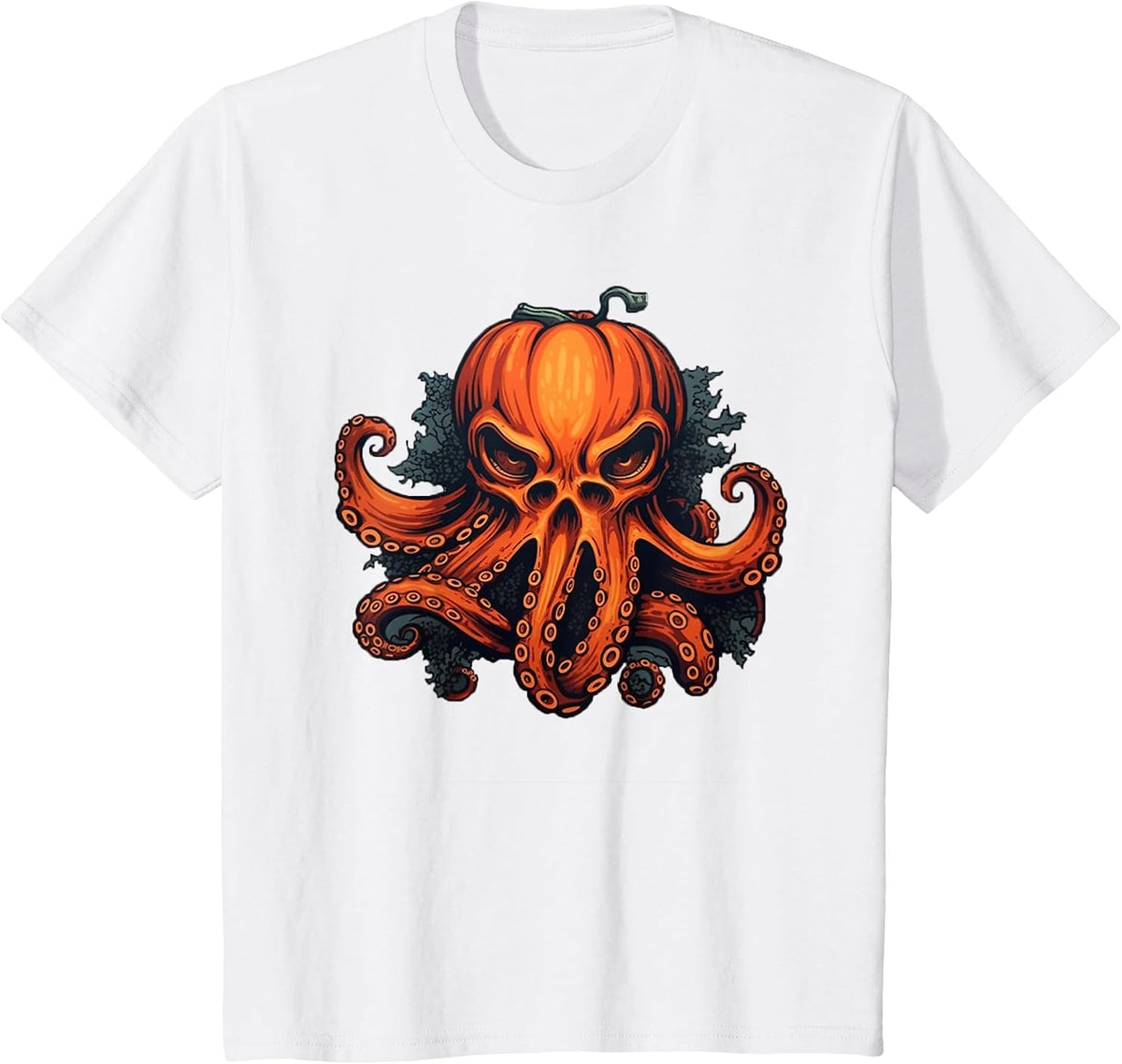 Octoween Spooky Octopus Skull Witch Pumpkin Funny Halloween T-Shirt - White