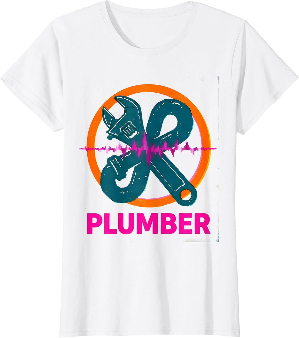 Women's Plumber Risograph Heartbeat Pulse Line Profession Identity T-Shirt - White