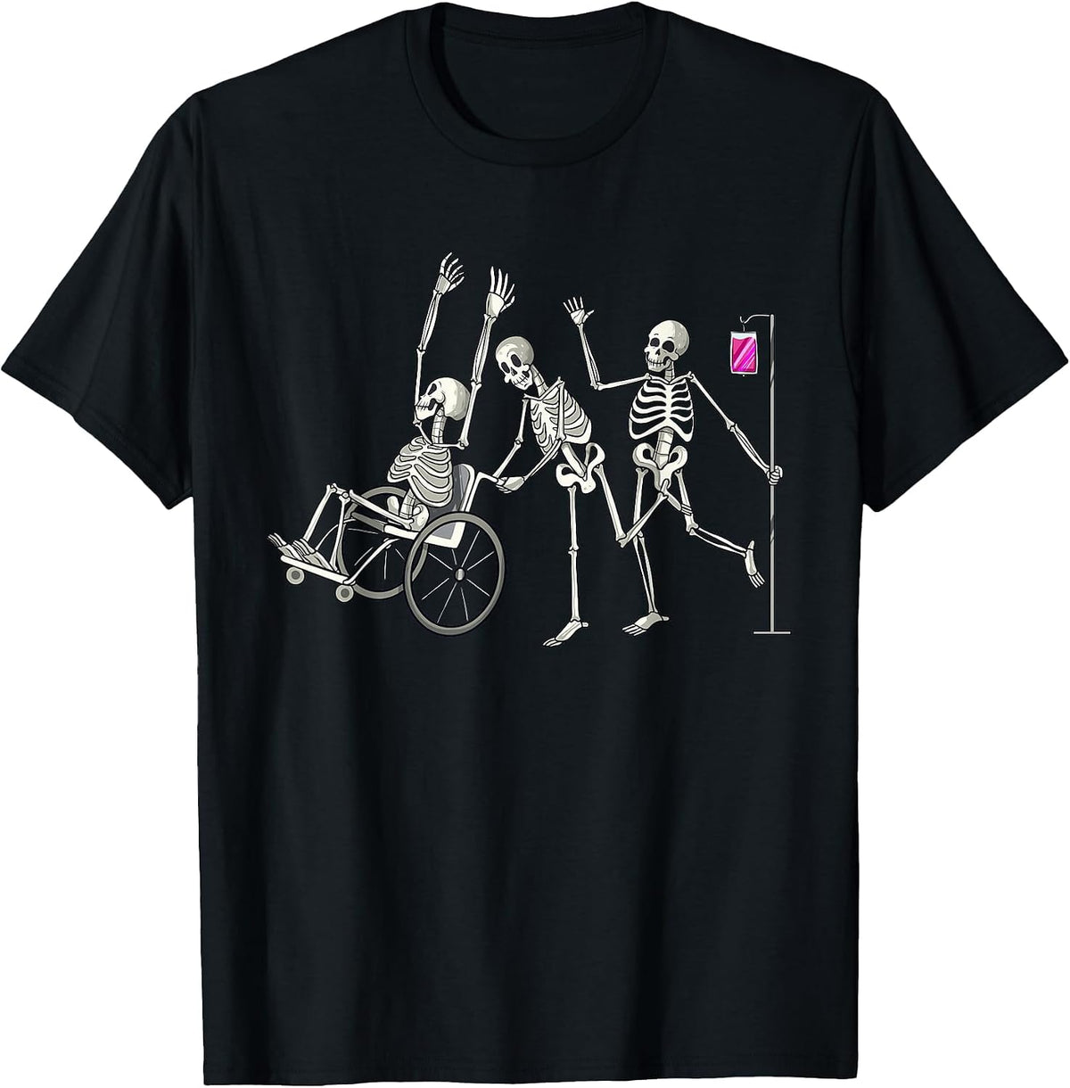 Nurse Skeletons Funny Halloween Healthcare CNA Medical Crew T-Shirt - Black
