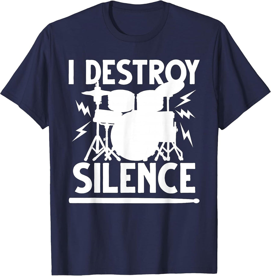 Cute Drum Set Art Men Women Drumming Rocker Music Percussion T-Shirt - Navy Blue