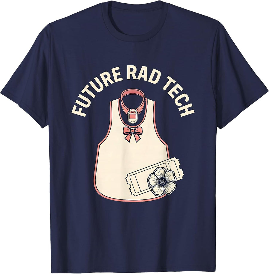 Future Rad Tech Funny Radiologic Technologist Coquette Bow T-Shirt - Navy Blue