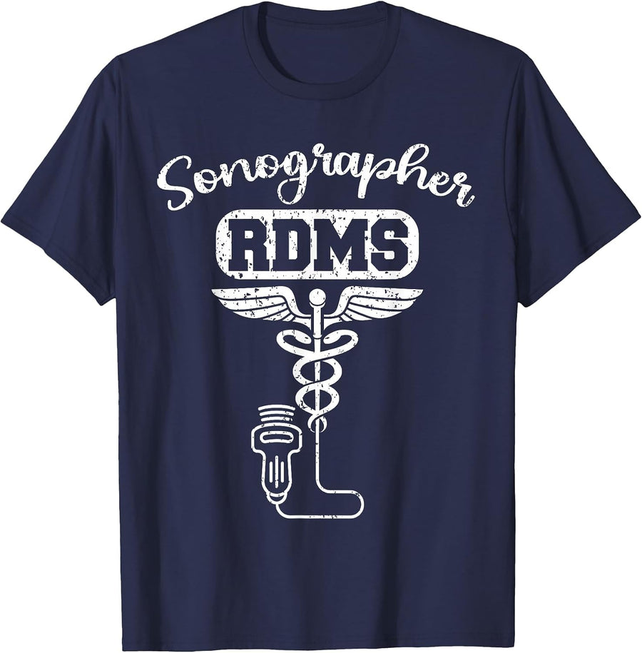Cardiac Vascular Sonographer RDMS Echo Tech Ultrasound Tee T-Shirt - Navy Blue
