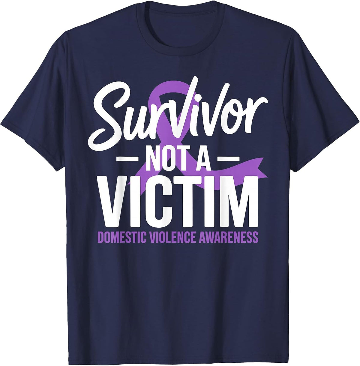 Survivor Not a Victim Domestic Violence Awareness DV Ribbon T-Shirt - Navy Blue