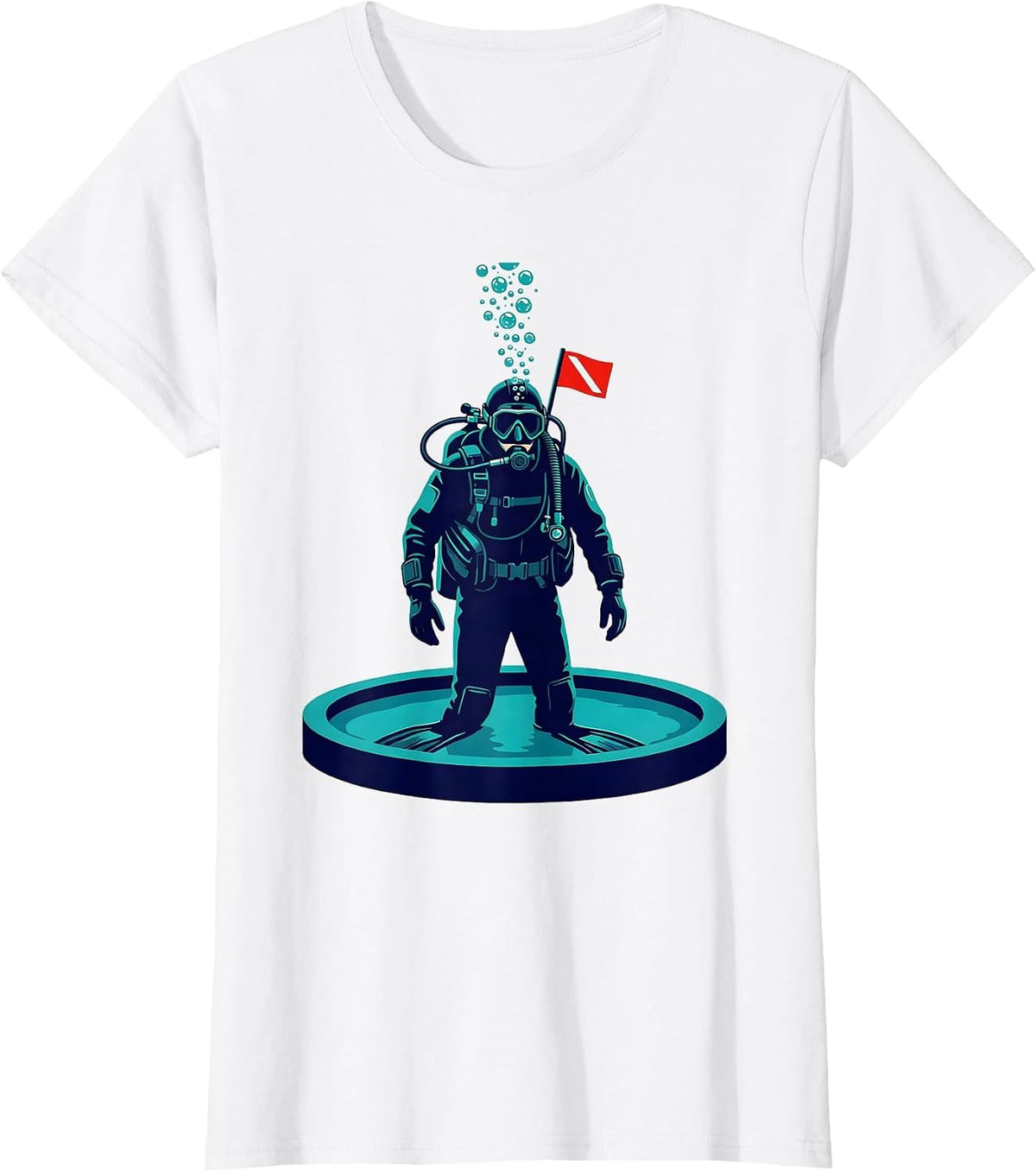 Scuba Diver Tiny Pool Vintage Screenprint Poster T-Shirt - White