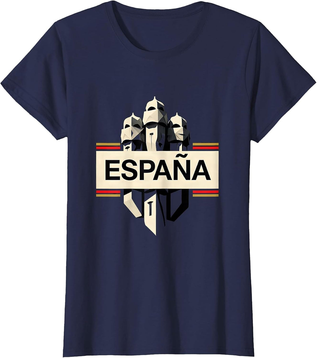 Women's España Geometric Spanish Heritage National Pride Souvenir T-Shirt - Navy Blue