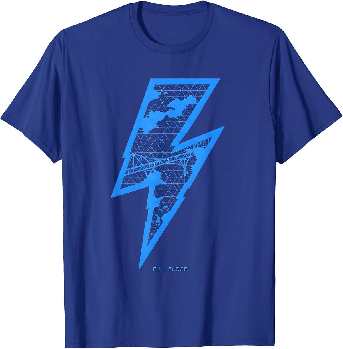 Full Surge Bold Geometric Lightning Bolt Retro Preppy T-Shirt - Royal Blue