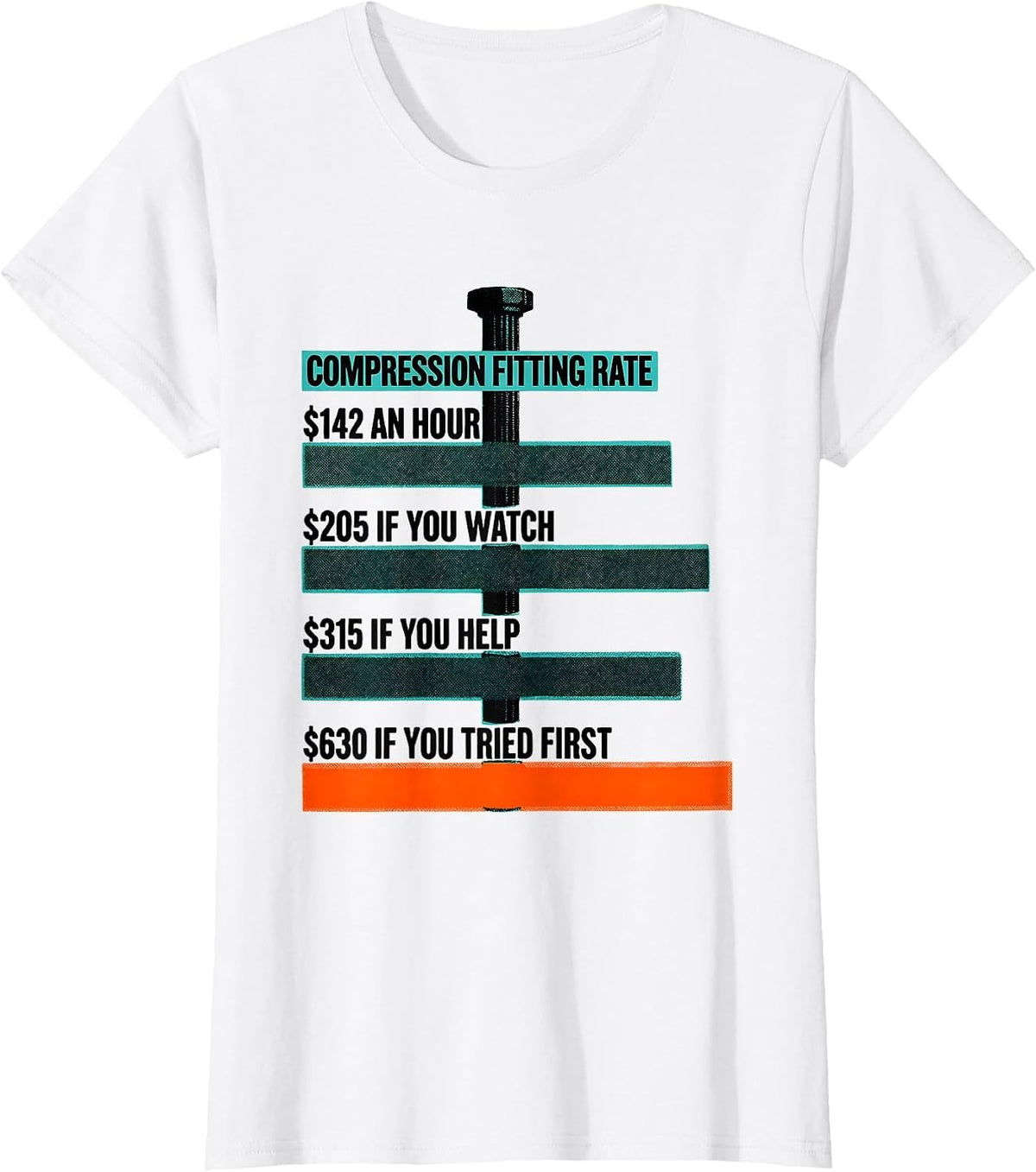 Women's Compression Fitting Rate Funny Plumber Hourly Rate Gift T-Shirt - White