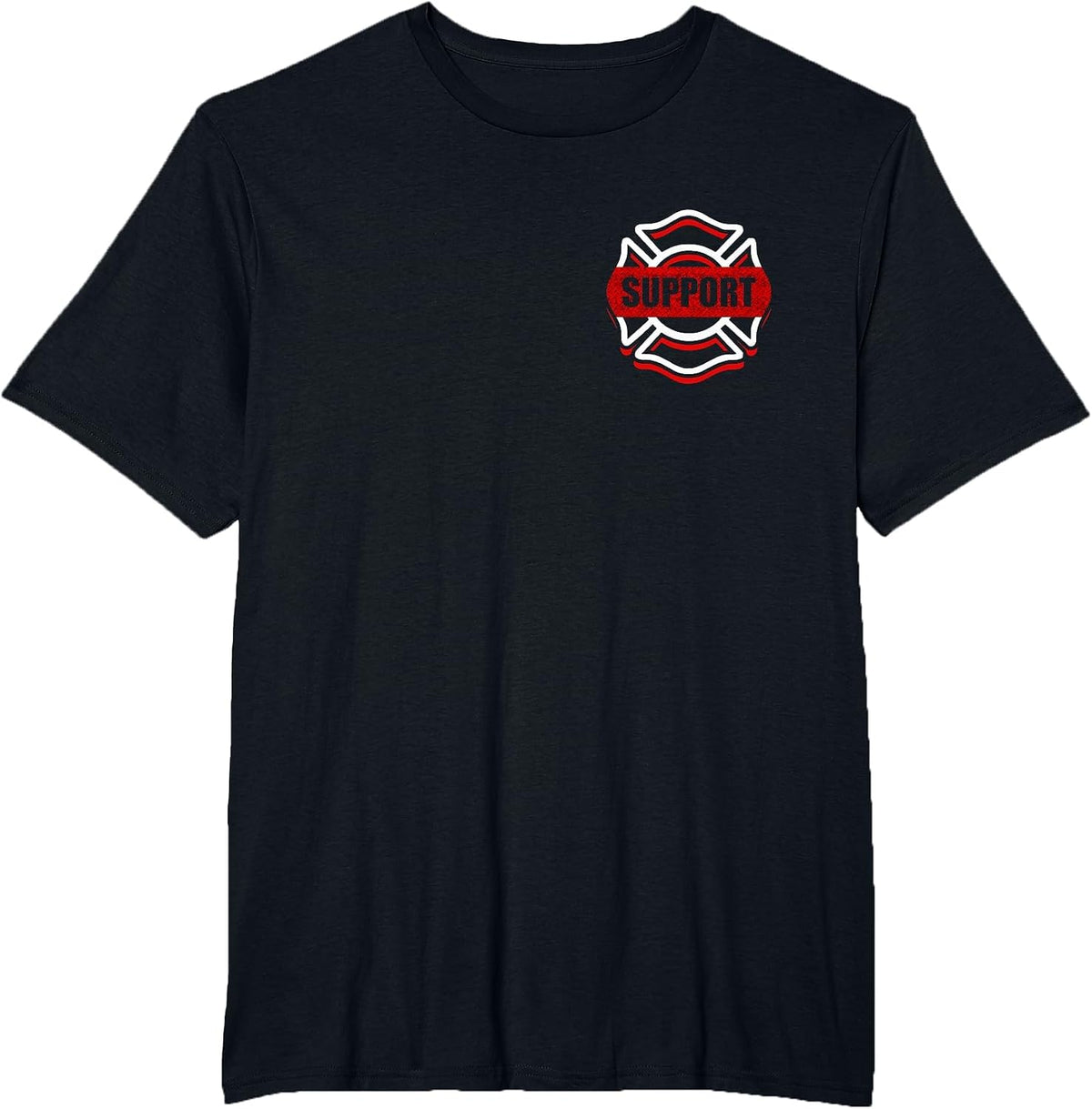 Support Firefighters Red Line Tshirt Front & Back Design T-Shirt - Black