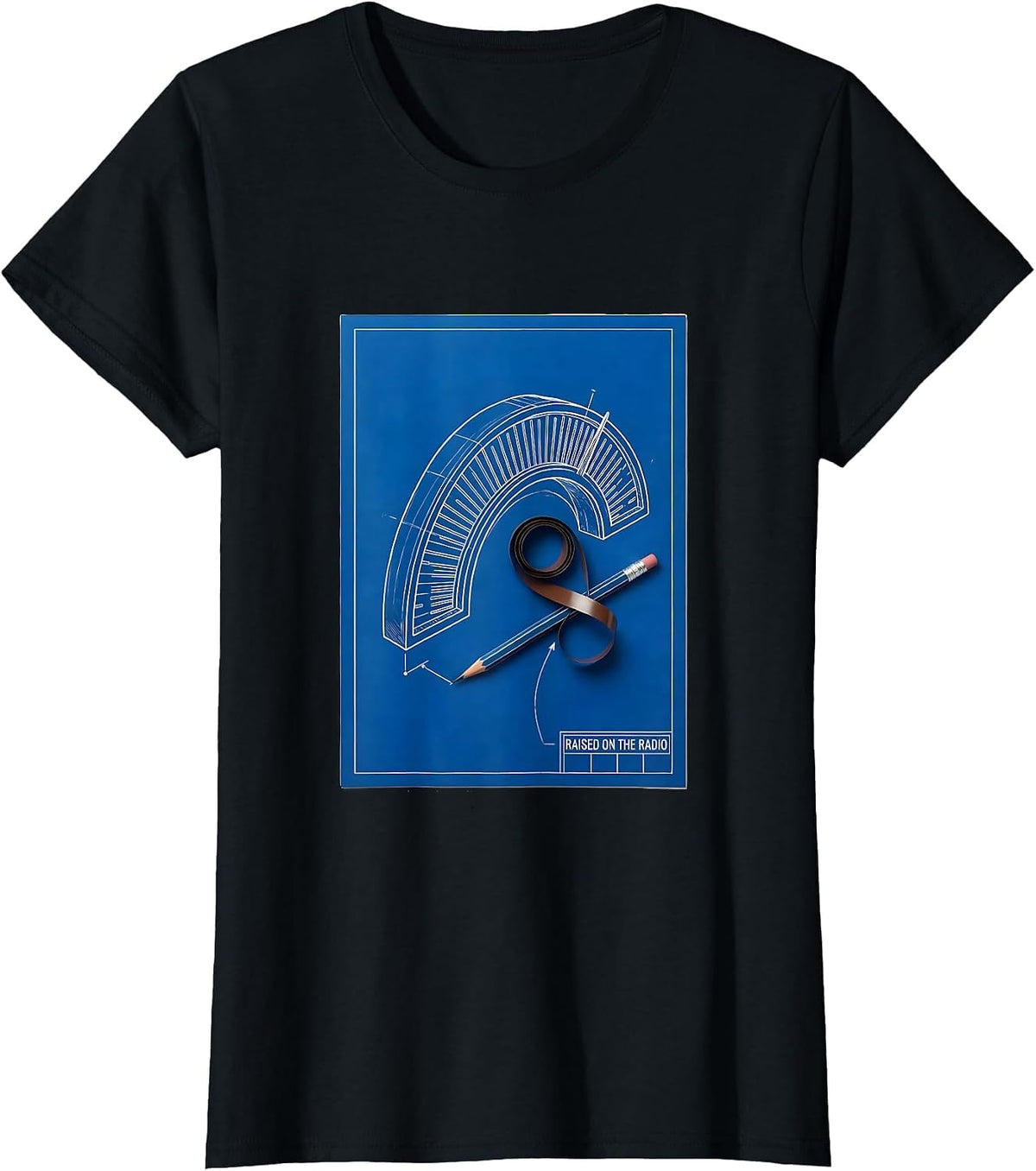 Women's Raised On The Radio Technical Blueprint 90s R&B Nostalgia T-Shirt - Black