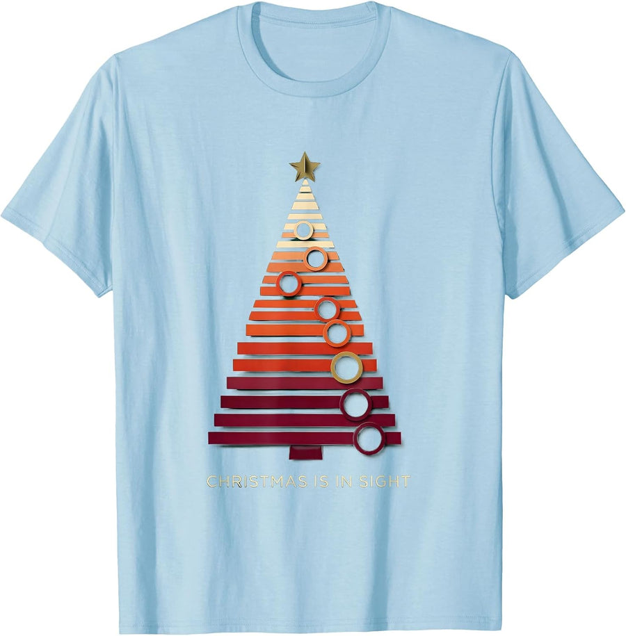 Men's Christmas Is In Sight Paper-Cutout Optometrist Eye-Care T-Shirt - Baby Blue