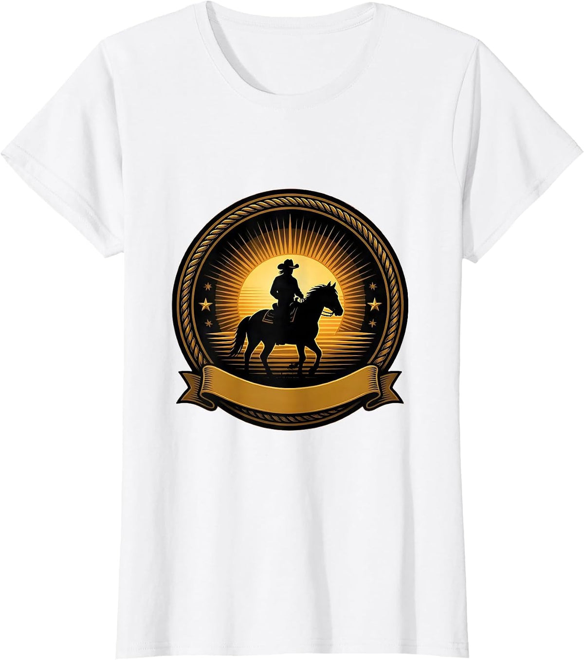Cowboy Silhouette Riding Into the Sunset T-Shirt - White