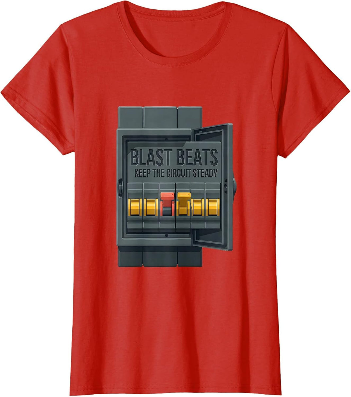 Blast Beats Keep The Circuit Steady Funny Heavy Metal T-Shirt - Red