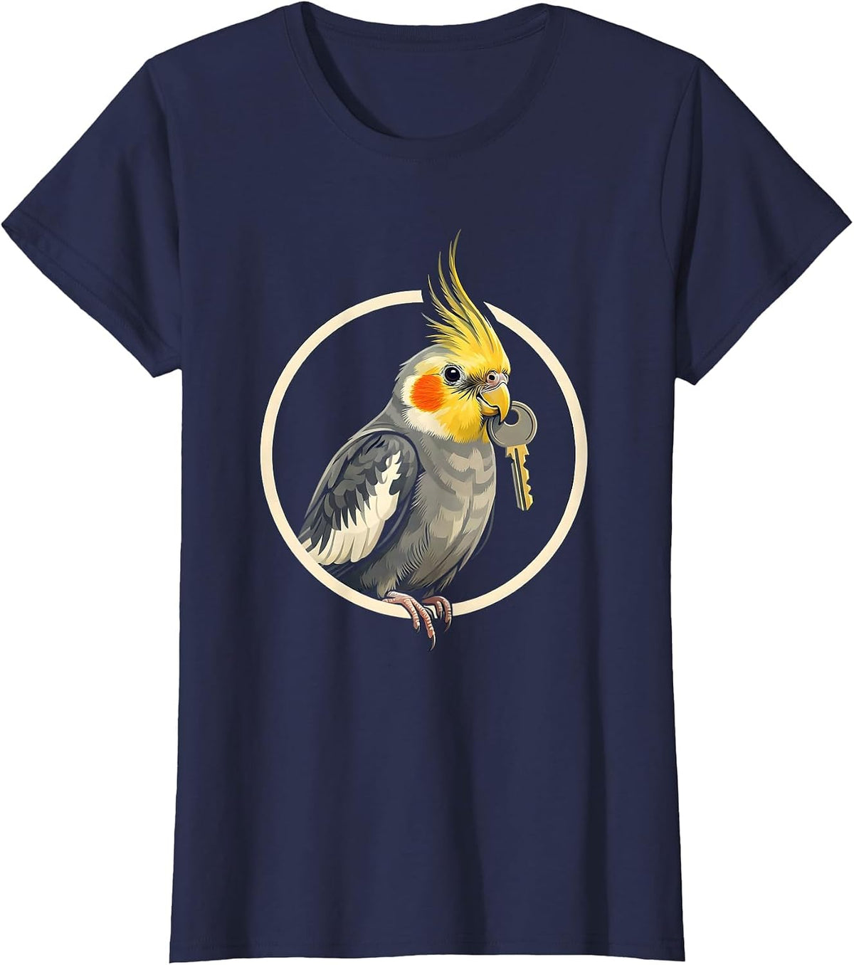 Women's Raised-Crest Cockatiel Emblem Pet Parrot Owner Humor T-Shirt - Navy Blue