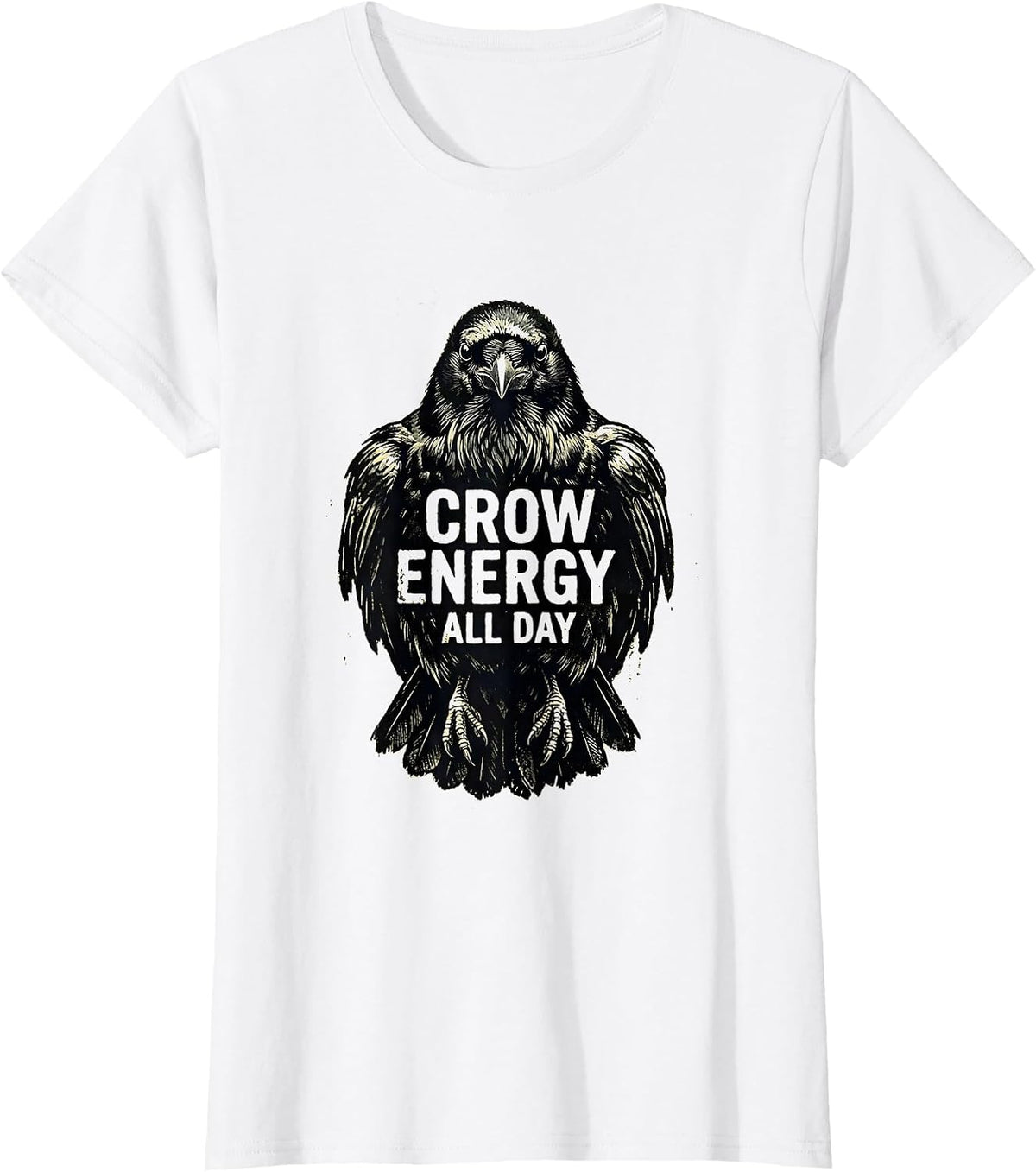 Crow Energy All Day Bold Graphic Design T-Shirt - White