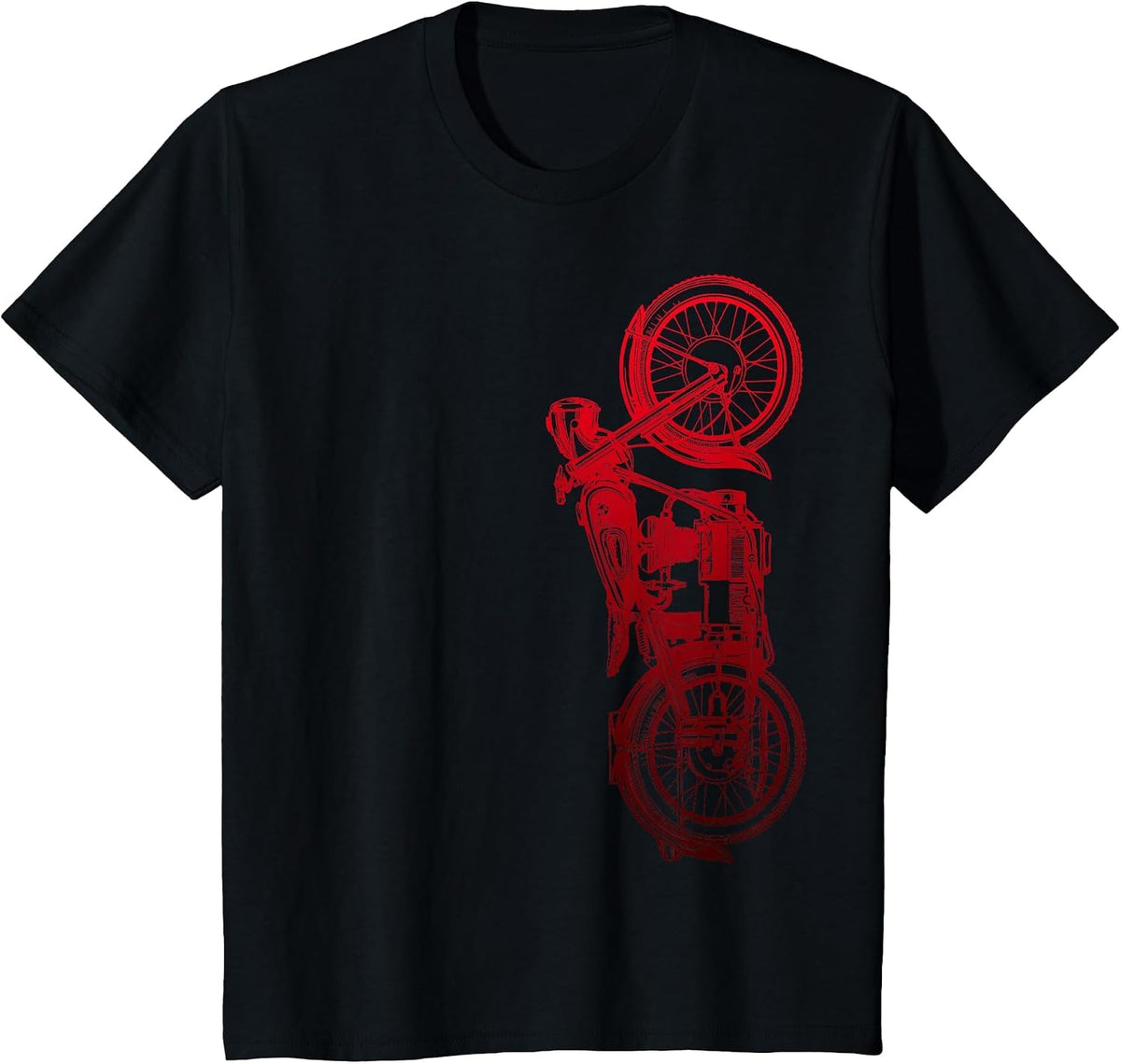 Classic Biker Vintage Retro Black Motorcycle Red T-Shirt - Black