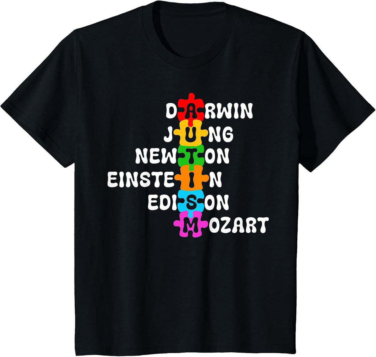 Autism Awareness Darwin Jung Newton Einstein Edison Mozart T-Shirt - Black