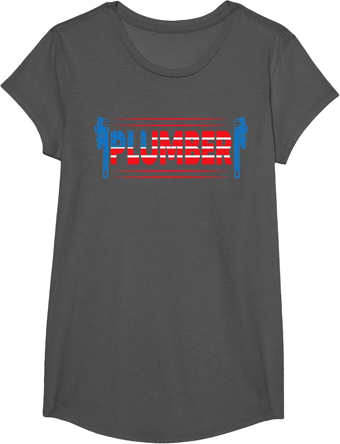 Plumber Patriotic USA American Flag T-Shirt - Girls Asphalt Grey