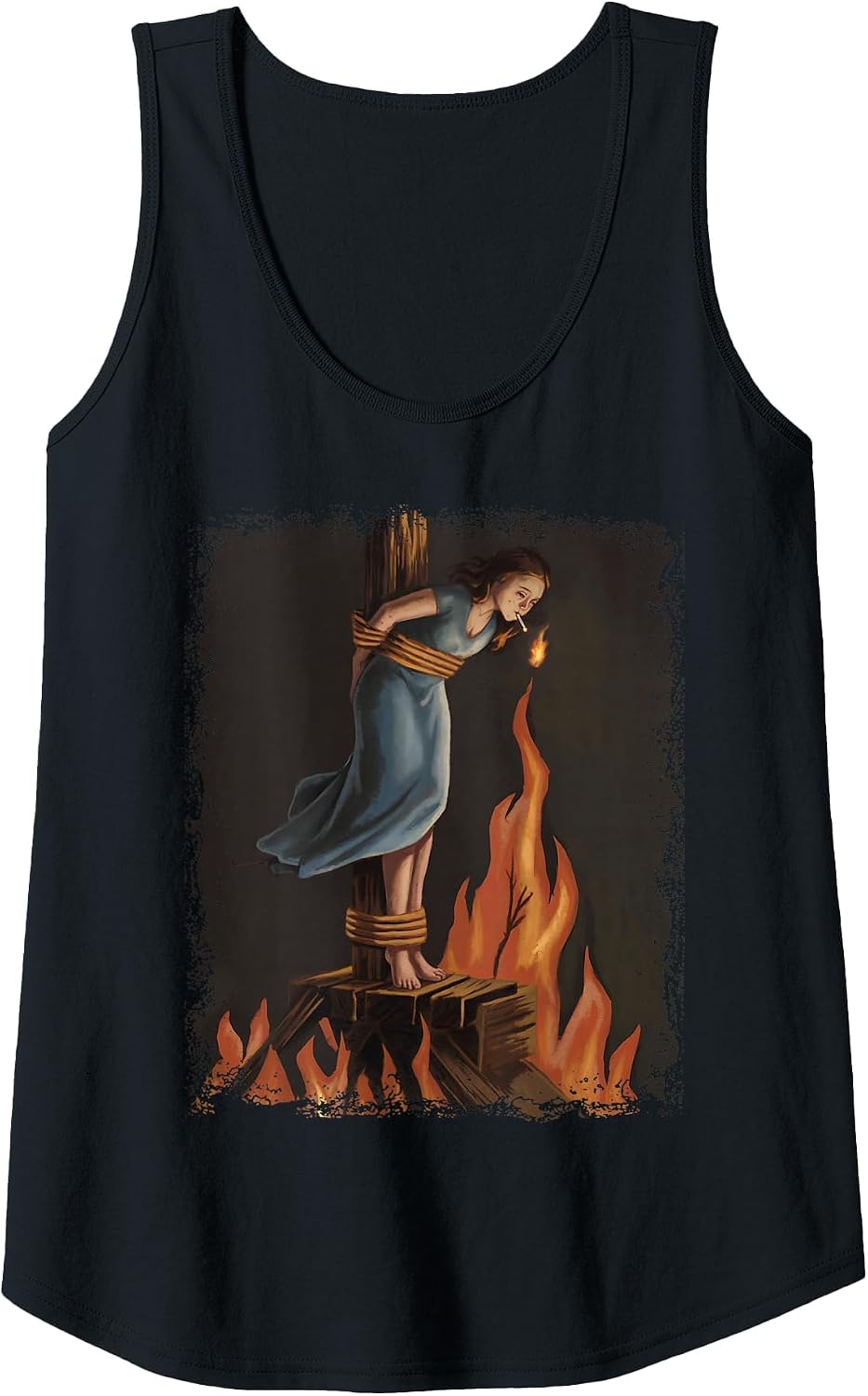 Witch Lighting Cigarette with Flames Occult Unholy Feminist Tank Top - Black