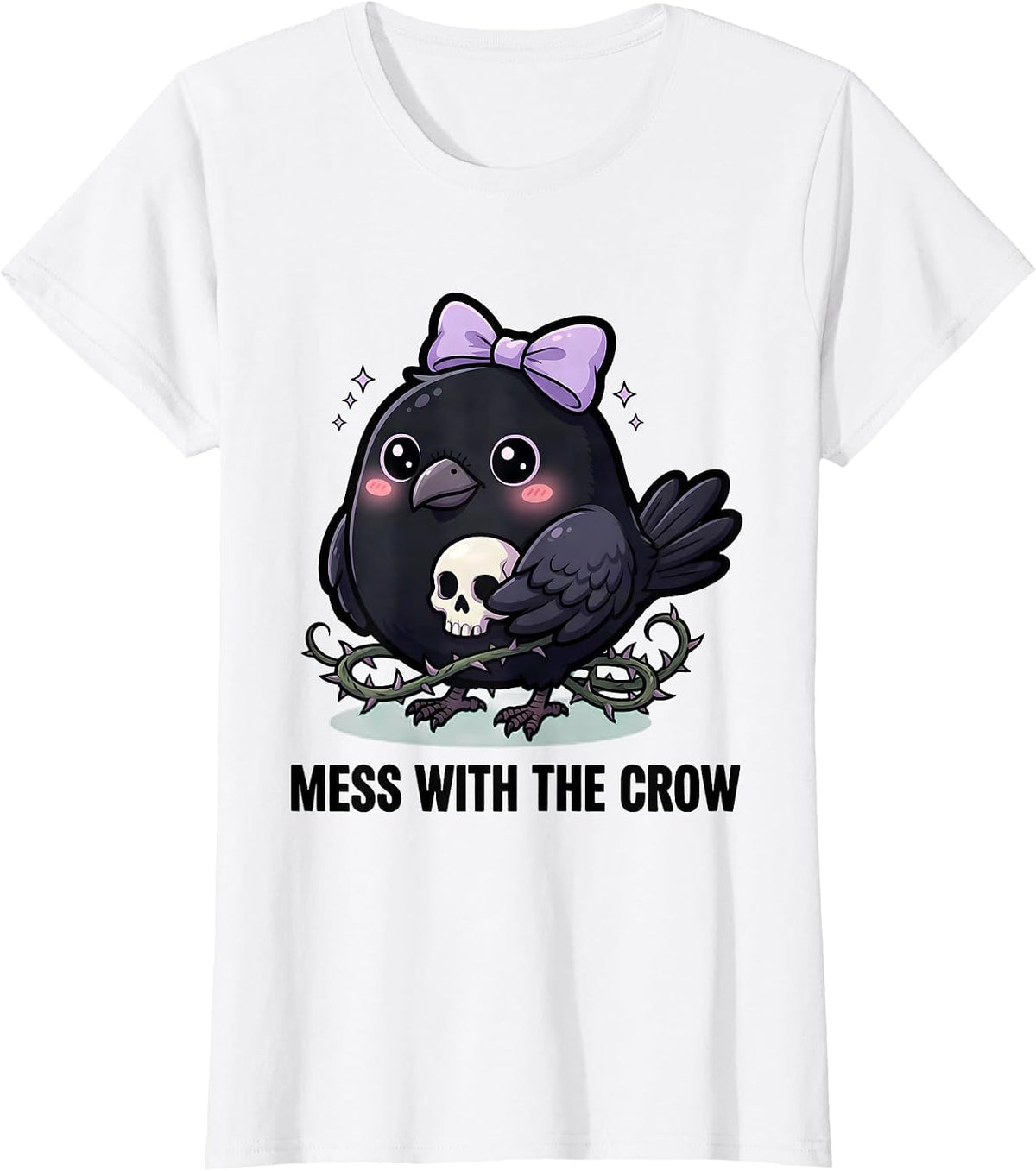 Mess With The Crow Bold Crow Warning Design T-Shirt - White