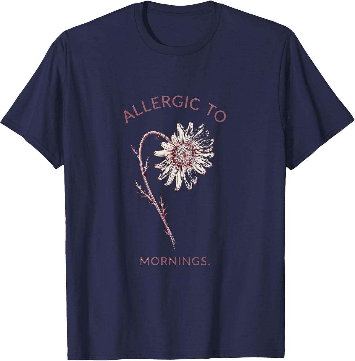 Men's Allergic To Mornings Funny Novelty Design T-Shirt - Navy Blue
