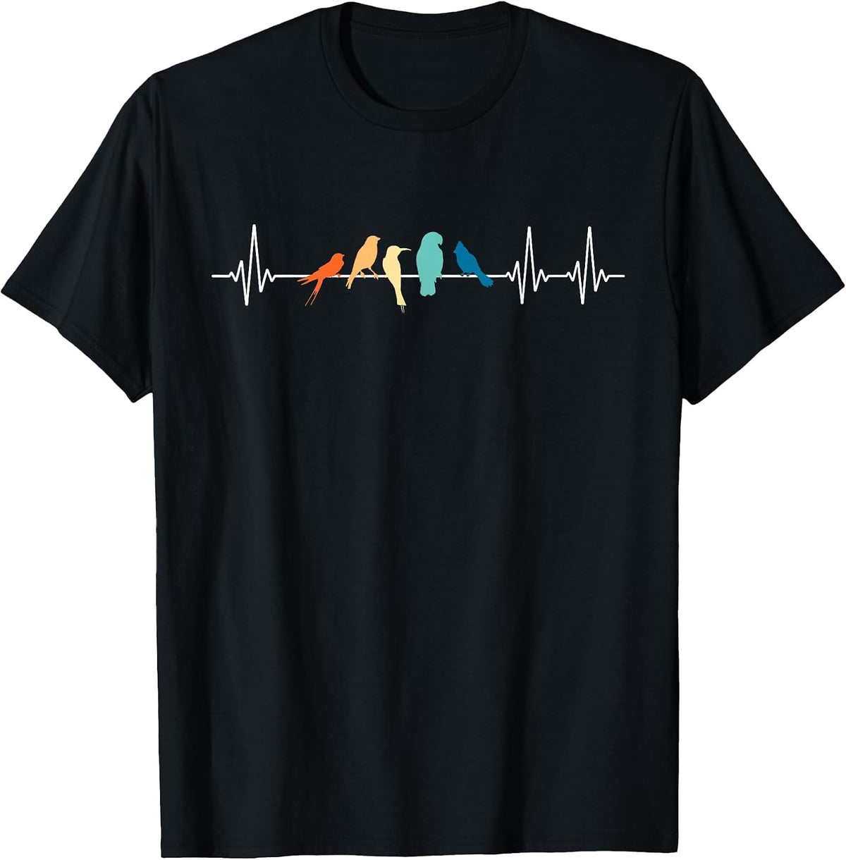 Ornithology Birdwatching Birder Heartbeat T-Shirt - Black