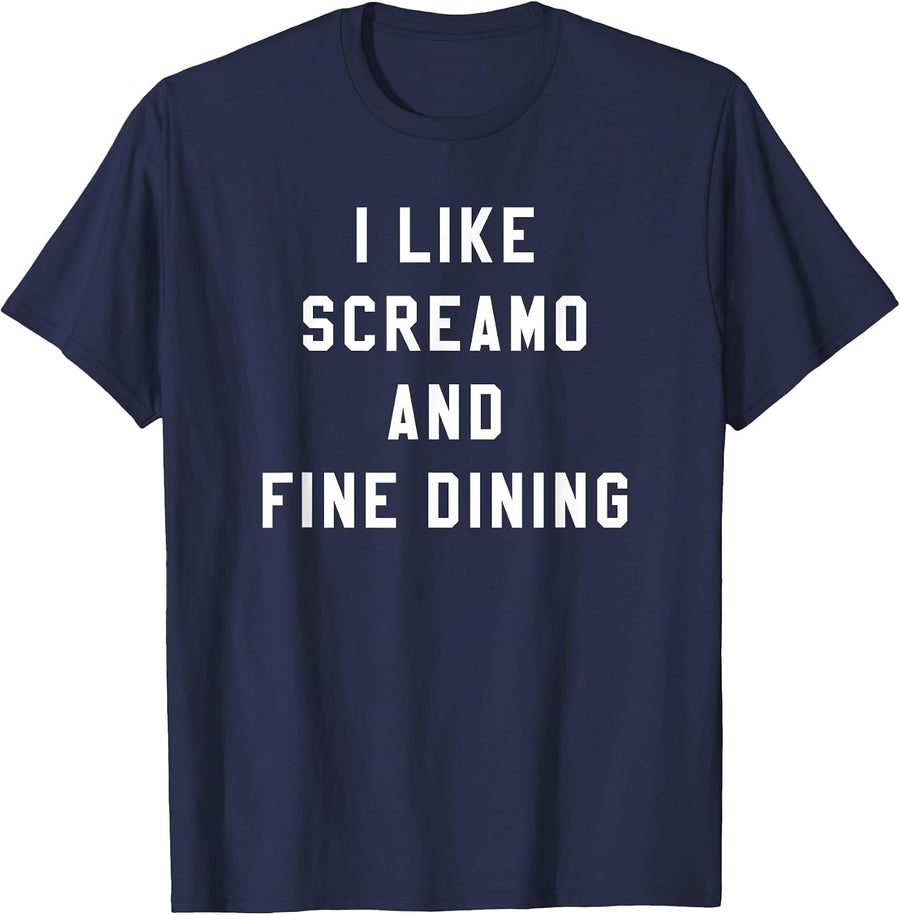 I Like Screamo and FINE Dining Funny Emo Goth Punk Music T-Shirt, Men, Navy Blue, Small - As Pictured