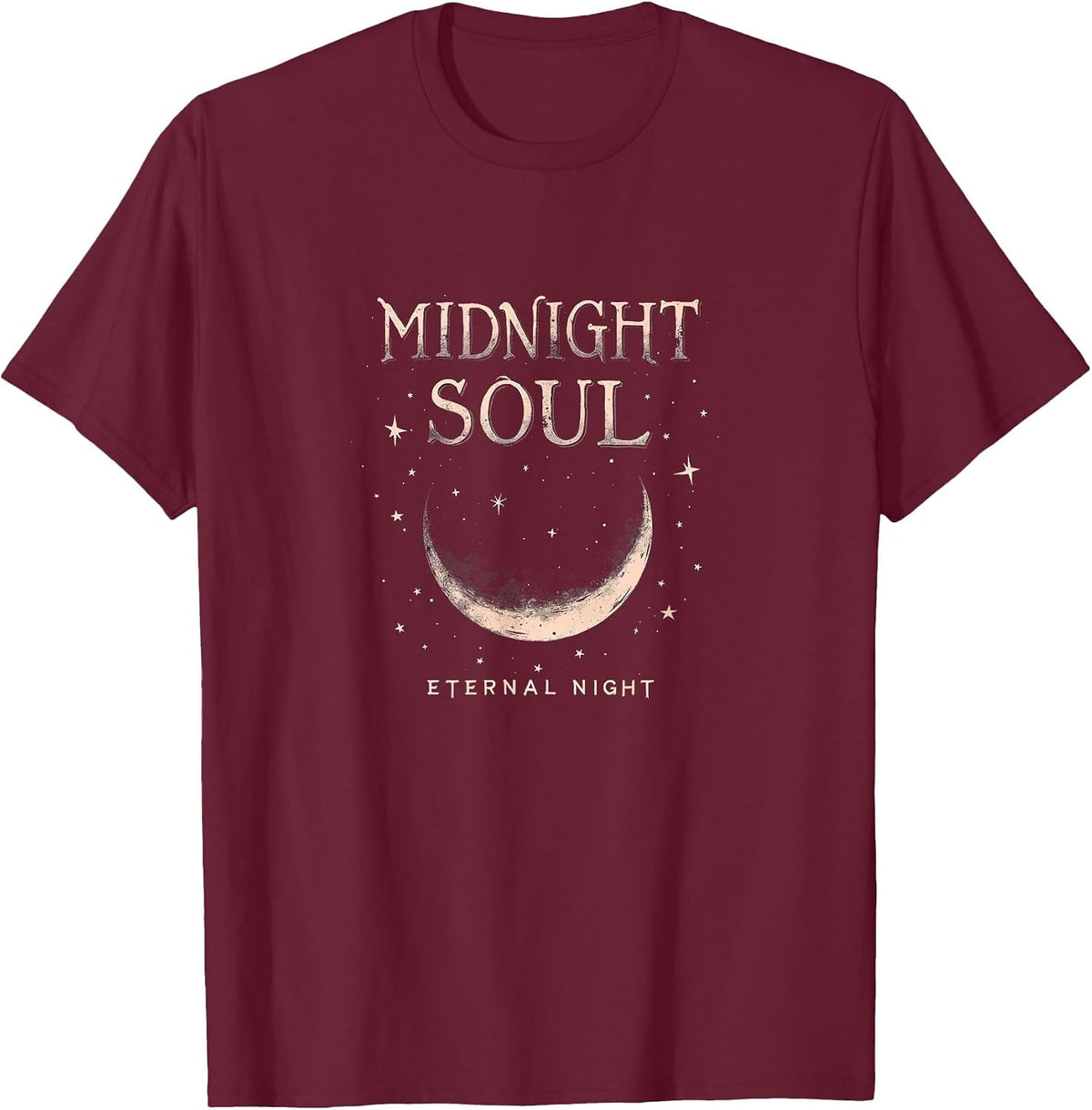 Midnight Soul Eternal Night Emo Gothic Design T-Shirt - Burgundy